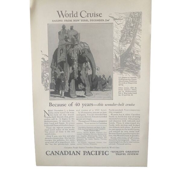 Vintage 1927 Canadian Pacific World Cruise Ad Advertisement - Picture 4 of 4